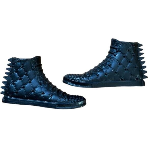 Black Ken Doll High Top Spiked Quilted Pattern Boots Barbie - Picture 2 of 5